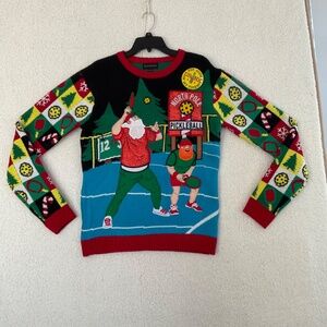 Blizzard Bay Men’s S Santa & Elf Pickleball Drinkholder Pocket Christmas Sweater